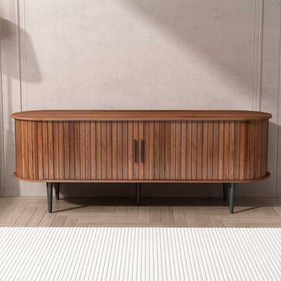 Meuble télé 55 po en noyer avec porte coulissante et compartiments de rangement - console de divertissement pour le salon, la chambre à coucher ou le bureau