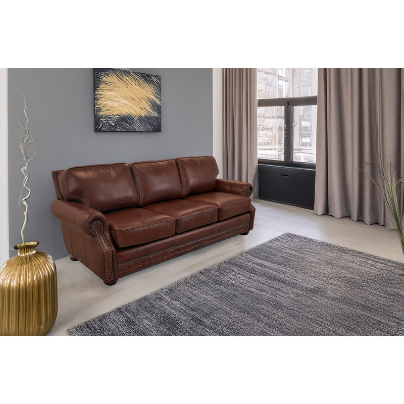 Speroni 100" Genuine Leather Rolled Arm Sofa, Brompton Brown Genuine Leather