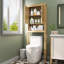Armoire de rangement en rotin au-dessus de la toilette, organisateur de salle de bain au-dessus de la toilette avec tablette réglable, armoire de toilette derrière, économiseur d'espace pour les toilettes, salle de bain, buanderie, étagère en bois-72605211