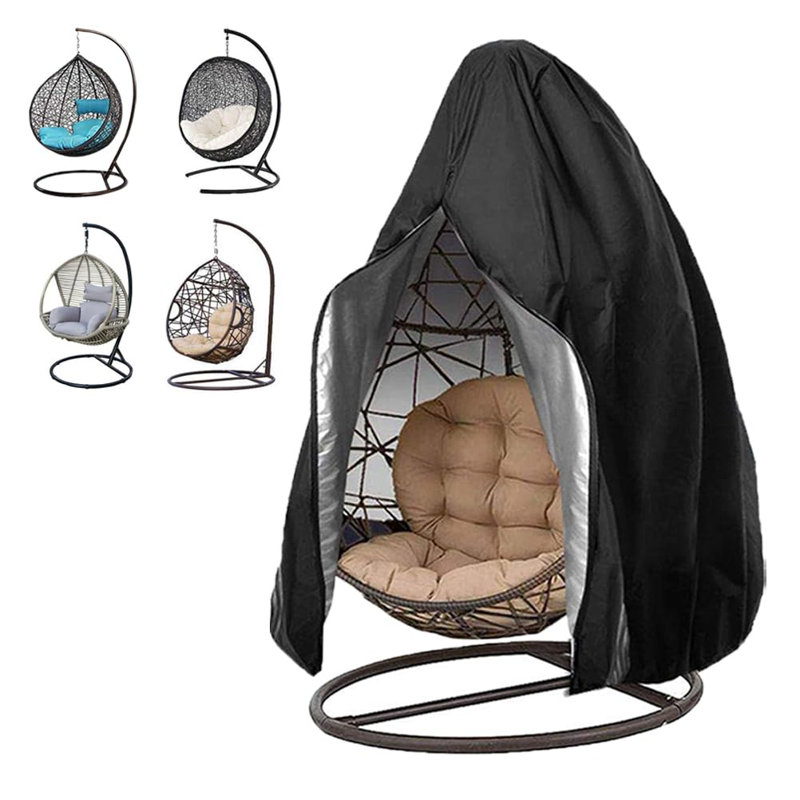 Patio Hanging Egg Chair Cover Waterproof Swing Egg Chair Cover With Zipper Windproof Egg Chair Cover With Bottom Buckle, Outdoor Wicker Single Seat Egg Chair Covers, Black