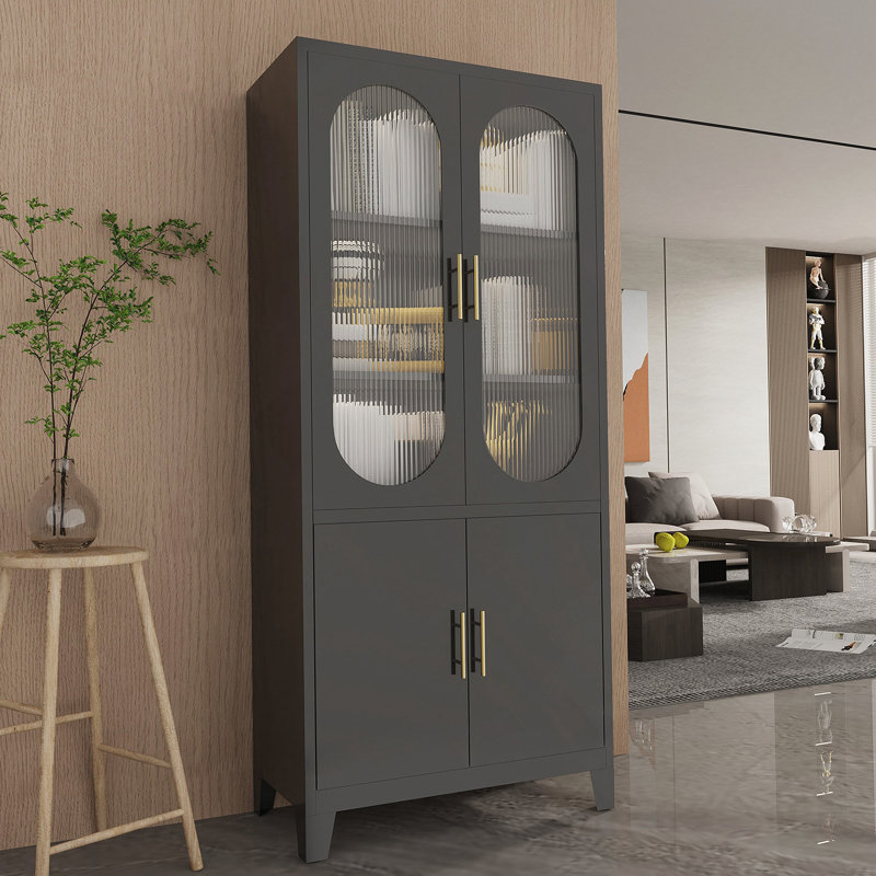 Armoire 2 portes cannelées en verre, Noir