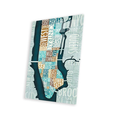 " Manhattan Map Blue Brown " Print