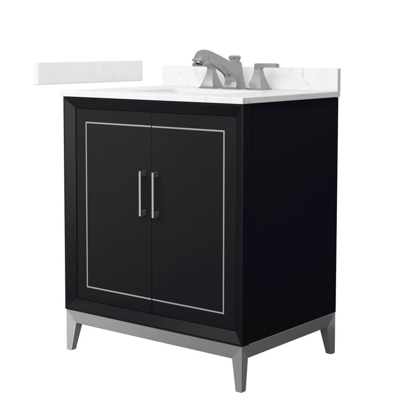 Marlena 30" Freestanding Single Bathroom Vanity with Cultured Marble Top, Black, Brushed Nickel