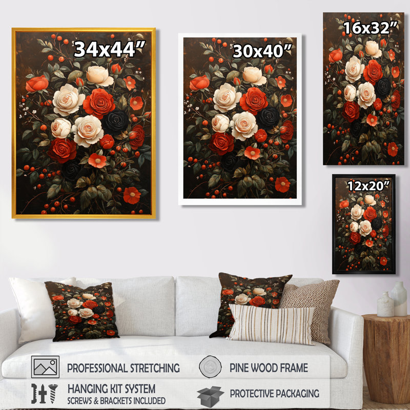 Chambliss - impressions murales florales, Noir, Reproduction encadrée sans passe-partout, H 32 po x l 16 po
