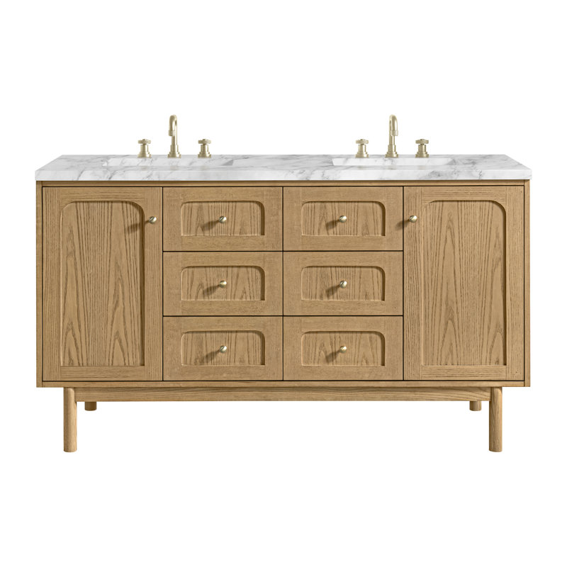 Laurent Double Vanity, Light Natural Oak, Carrara White, Widespread