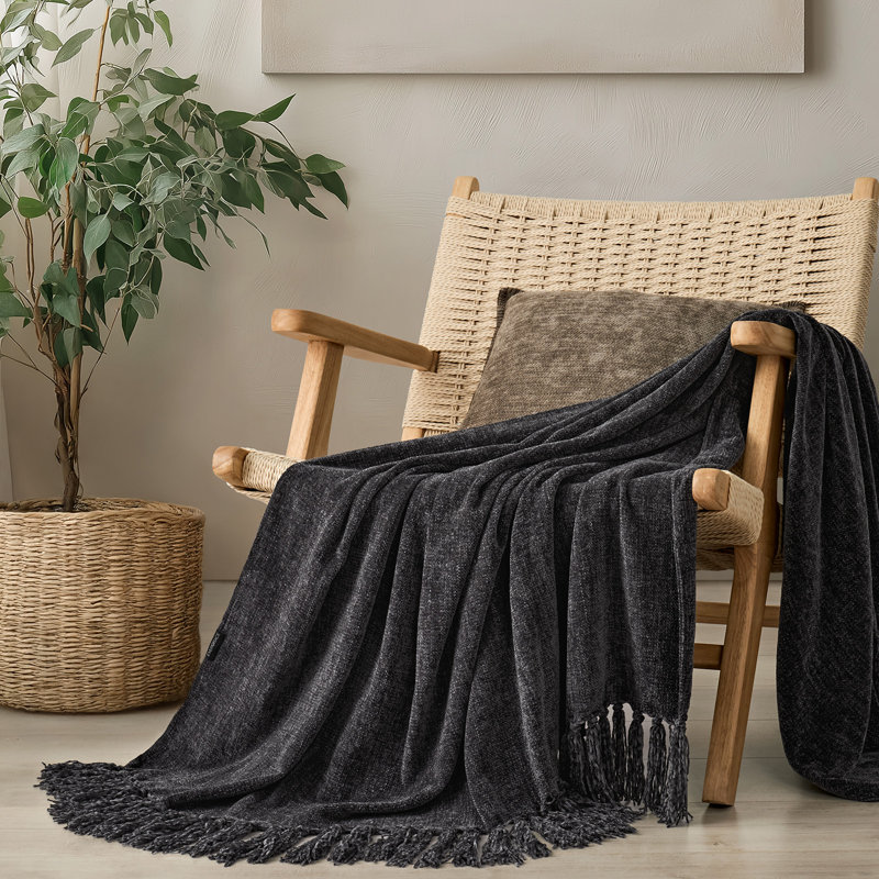 Jeté en chenille douce, Fer noir, L 60 po x l 50 po