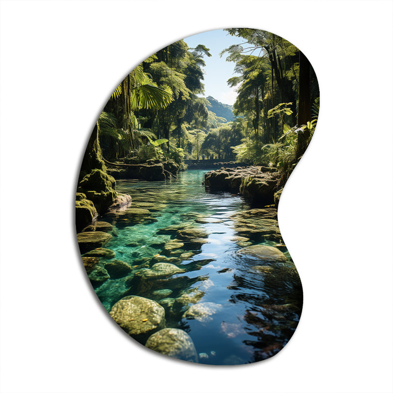Dominicain Harmony of Nature - Beach, forme irrégulière, art mural en métal pour le salon, reproduction d'art asymétrique verte
