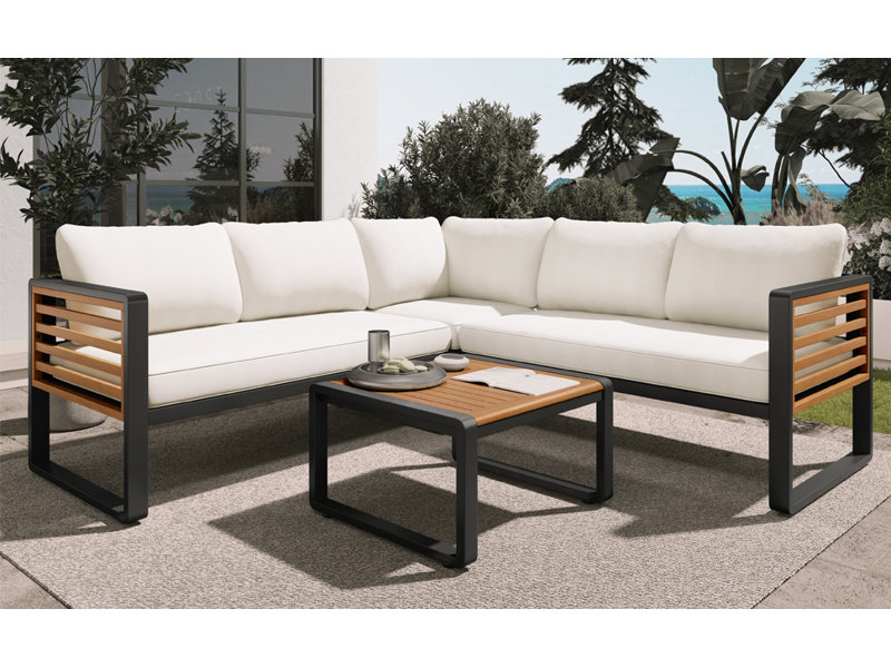 Brycen Outdoor 4-Piece Acacia Wood Conversation Set with Cushions, Beige