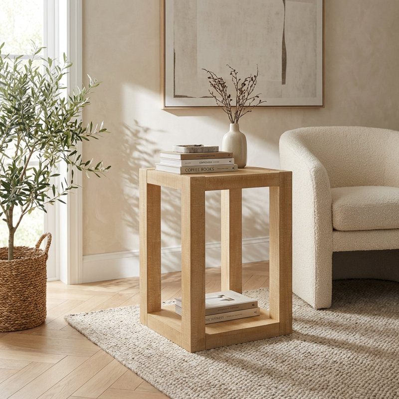 Table basse moderne à deux niveaux avec tablette ouverte