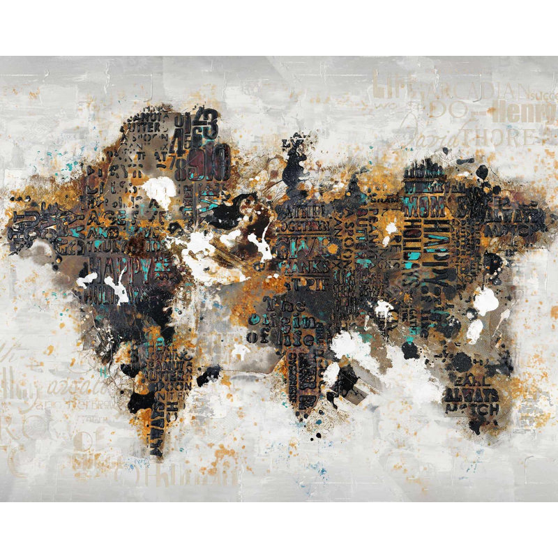 Abstrait carte du monde avec typographie - décor de chambre à coucher beige