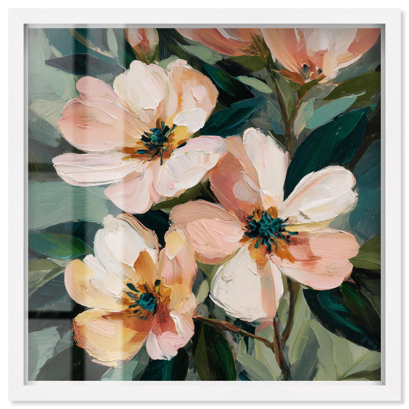 Décoration murale Blush Blooms III Shadowbox Print par Art Remedy, cadre blanc, 13 x 13, H 13 po x l 13 po, Cadre blanc