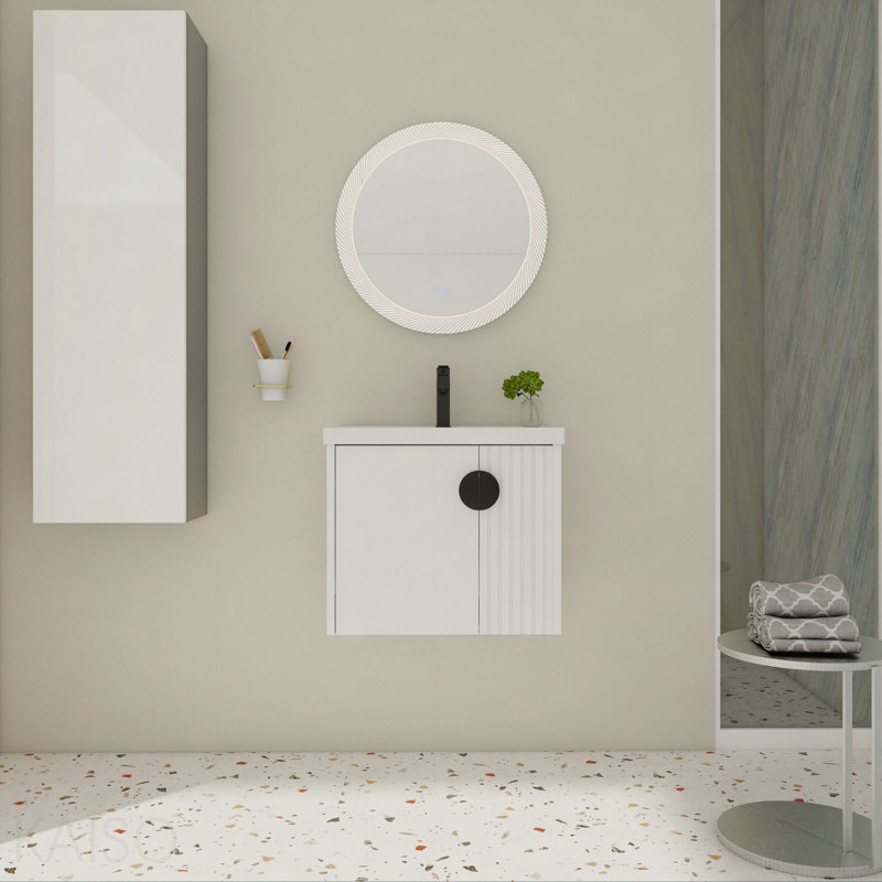 Meuble-lavabo 24 po avec lavabo, pour petite salle de bain, meuble-lavabo avec porte à fermeture en douceur, Blanc