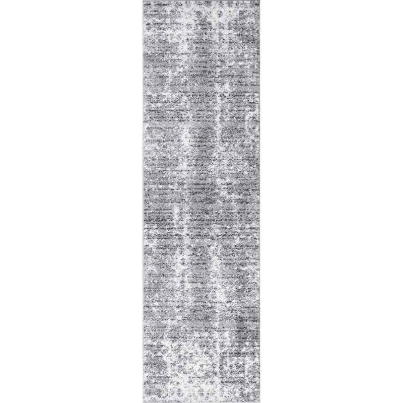 Deedra Modern Abstract Power Loom Performance Gray/White Rug, Runner 2'6" x 14'