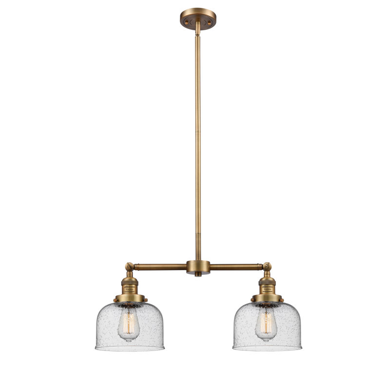 Large Bell 8" - 2 Light 21" Island Light, Brushed Brass, LED, Clear Deco Swirl