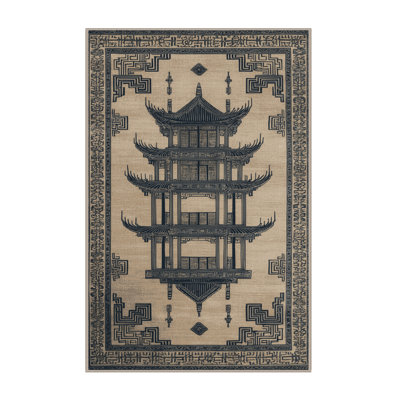 Machine Washable Art Deco Brown Area Rug