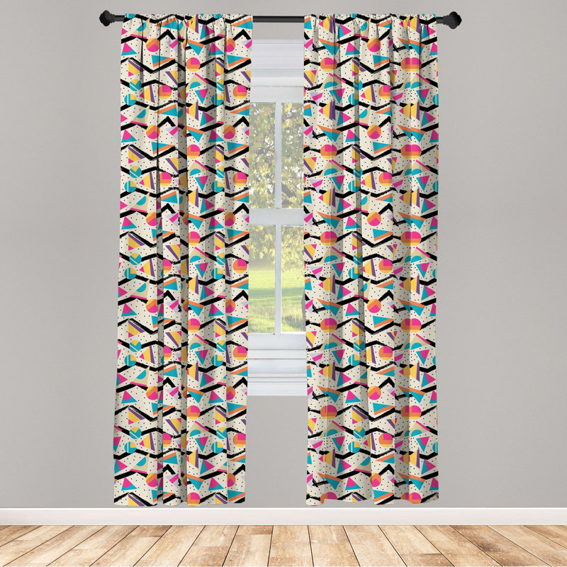 Vintage 80s Style Geometric Semi-Sheer Rod Pocket Sliding Panel, 28" x 63"