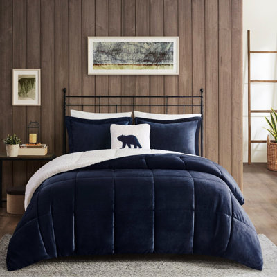 Édredon double / grand - bleu marine +, à, rembourrage en duvet synthétique, 2 taies décoratives et 1 coussin décoratif