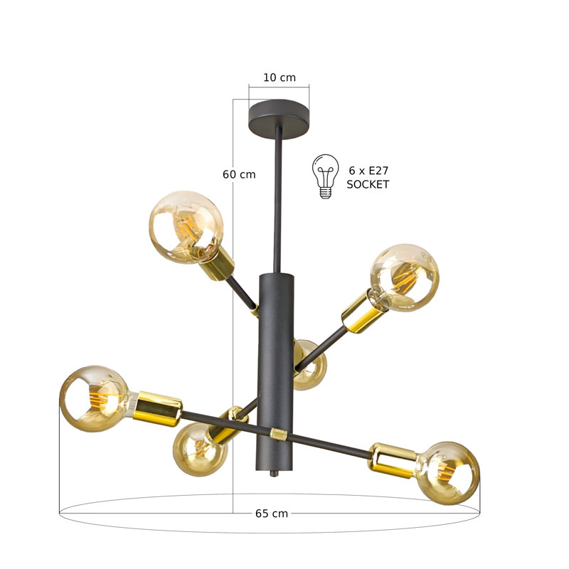 Velum 6-light Flush Mount, Black/Gold