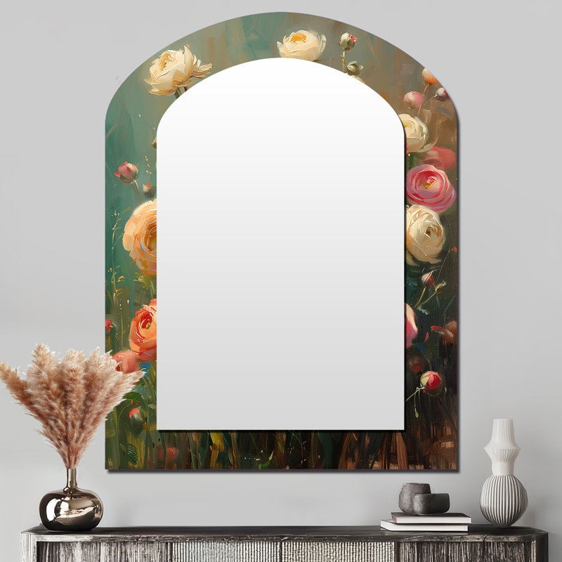 Miroir mural rose et blanc Ranunculus I, 43 po x 33 po