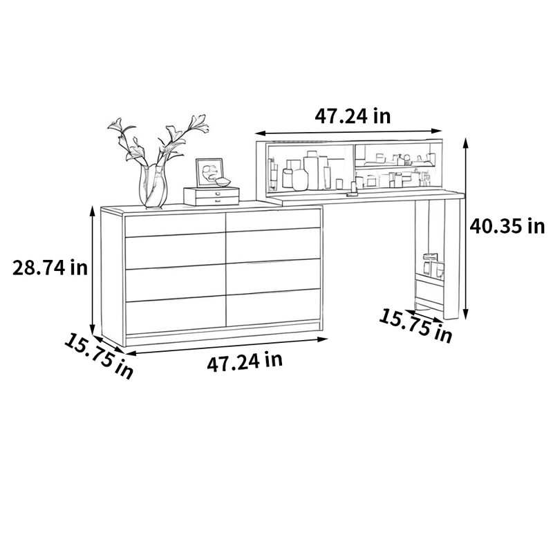 Bureau multifonctionnel avec tiroir et commode