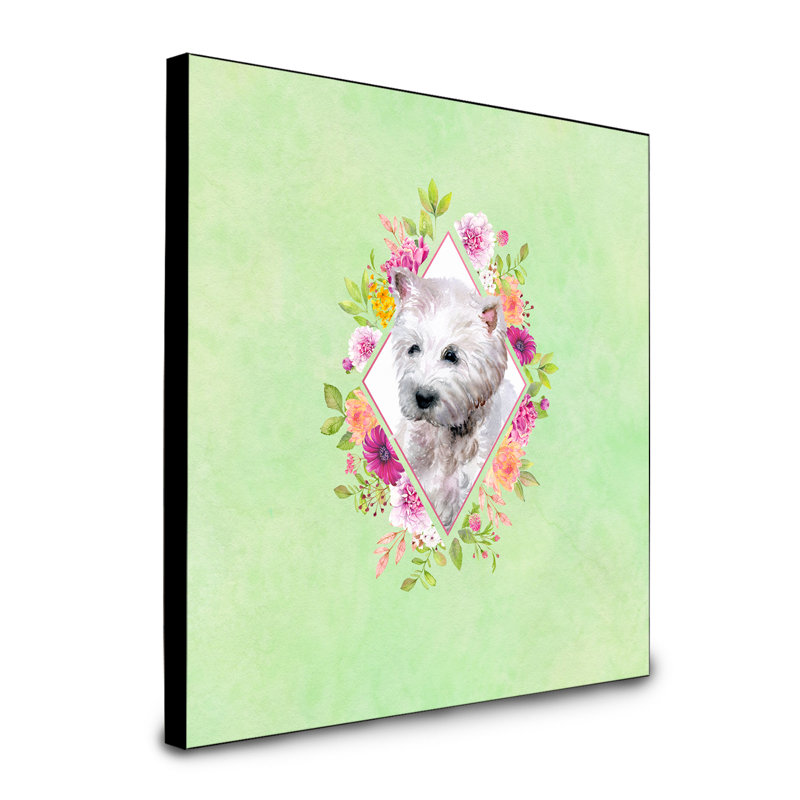 Panneau mural Dollman Flowers, Vert, Terrier des Highlands de l'Ouest blanc