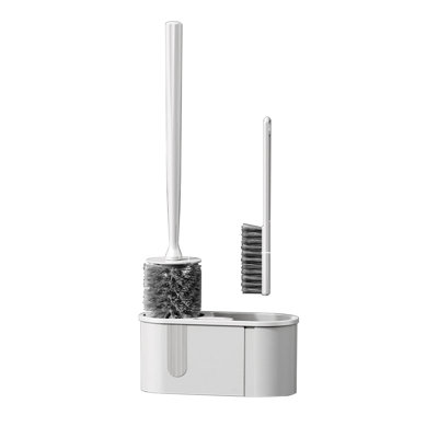 2 Type Brush Toilet Bowl Brush Set, Stiff And Slit Brush Clean Every Corner, 16.5x8.4x3.7in White