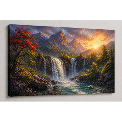 Grande chute de montagne radieuse, reproduction d'art sur toile, cascade de 24 x 36 pouces, décor de paysage naturel pour salon, chambre à coucher, bureau, décoration de maison - prête à être accrochée