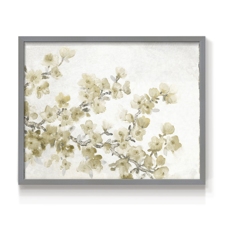 Composition neutre de cerisier en fleurs II - reproduction encadrée - réversible, H 11 po x l 14 po, Gris