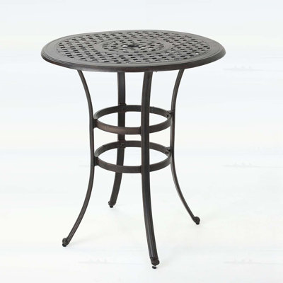 Cast Aluminium Bar Table with Lattice Design and Umbrella Holder for Elegant Outdoor Dining