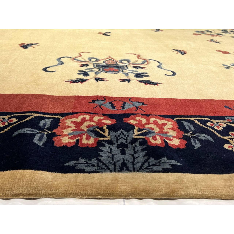 Hand Woven Cotton and Wool Floral Area Rug