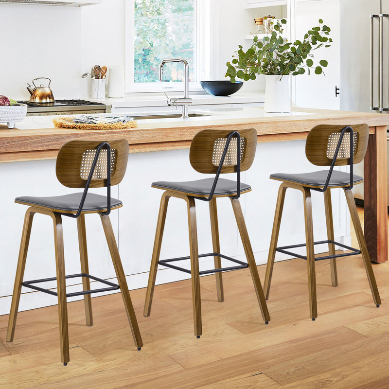 Tabouret de bar 26 po, Similicuir gris, 3, Tabouret de comptoir (siège d'une hauteur de 26 p