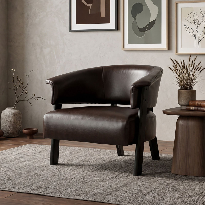 Fauteuil d'appoint capitonné à oreilles avec accoudoirs enveloppants et lattes robustes, Brown