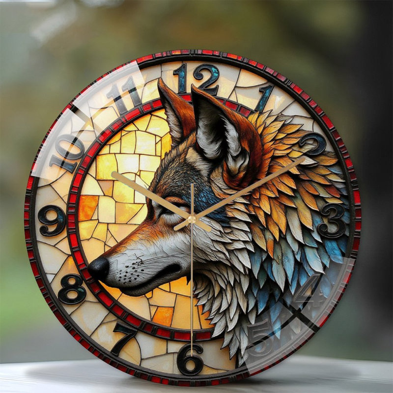 Horloge murale loup, art décoratif 12 po