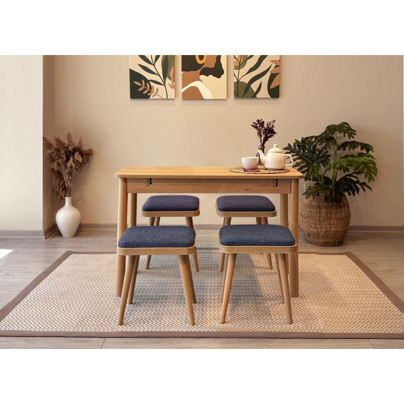 Ensemble de table et chaises de salle à manger extensible D urguard (5 pièces), Bleu