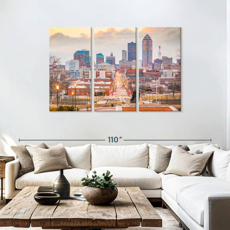 Paysage urbain Des Moines, H 48 po x l 74 po