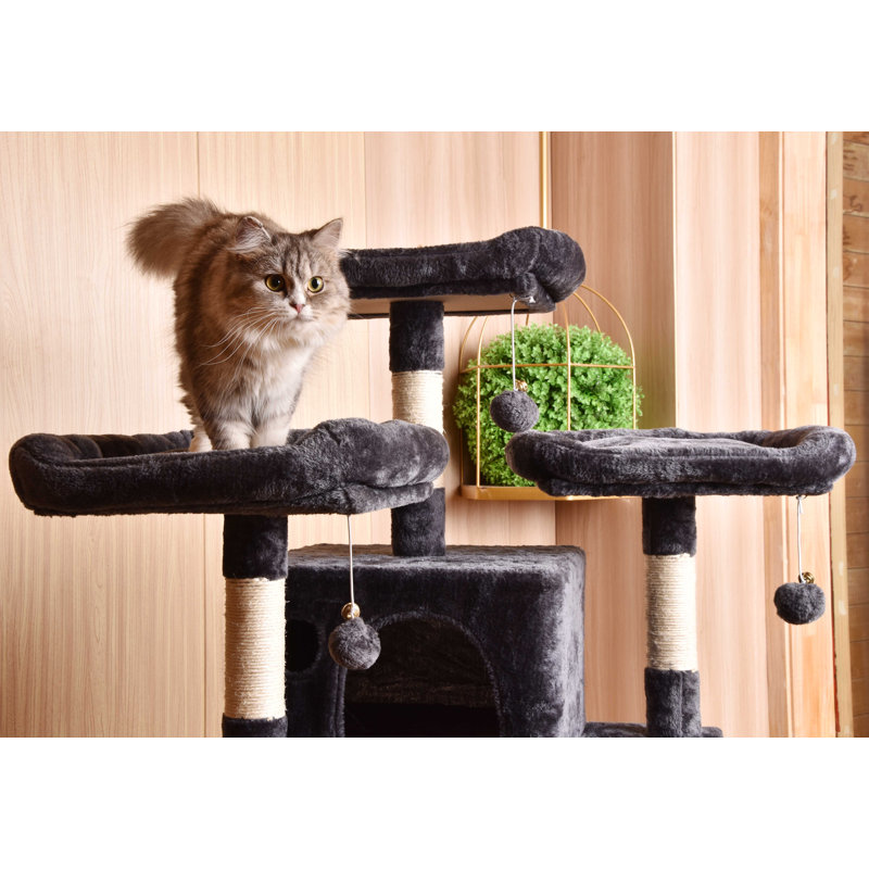 Arbre à chat H 67 po pour grands chats, avec panier, condo et poteau à griffes Mendes, Gris fumée