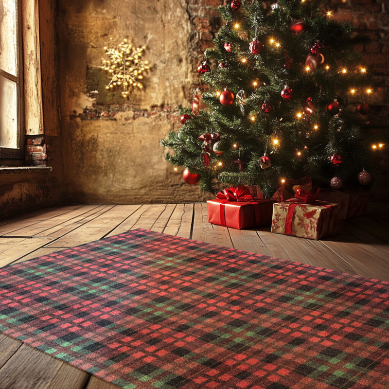 Vintage Christmas Plaid Medium Washable Floor Mat, Rectangle 3'11'' x 2'4''