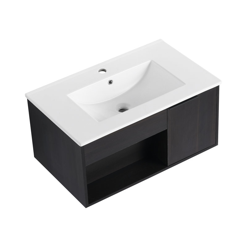 Meuble-lavabo mural flottant avec lavabo en céramique, 30" W