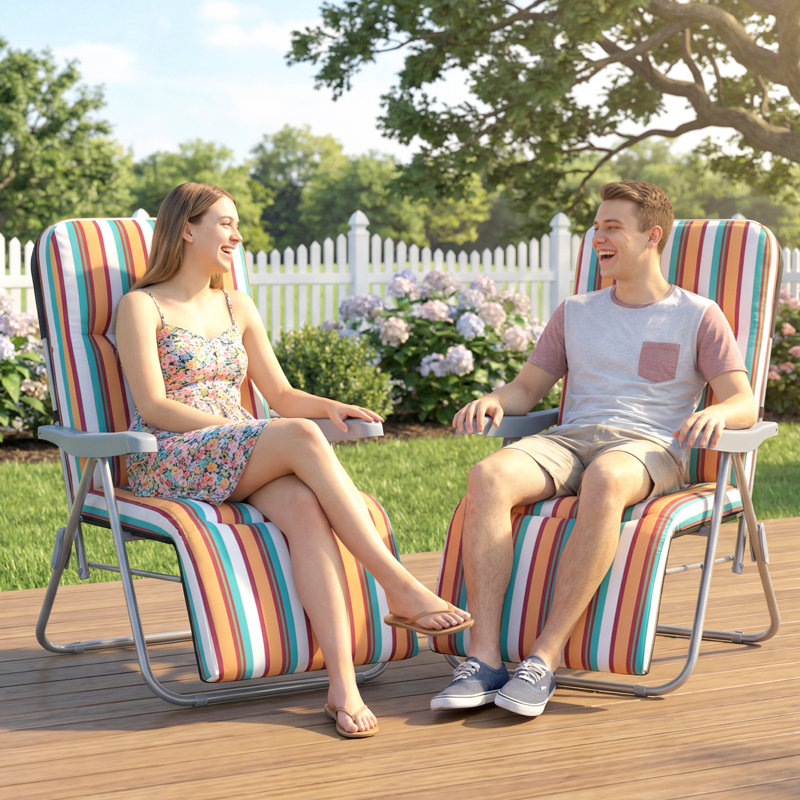 Outsunny Reclining Garden Chair Set of 2, 5-Level Adjustable, Multi-Coloured