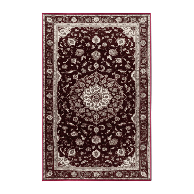 Tapis rouge Tabriz lavable à la machine, Rectangle 6 pi x 9 pi