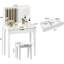Coiffeuse blanche avec miroir, DEL à intensité variable et 1 tiroir de rangement pour cosmétiques pour bureau de coiffeuse de chambre à coucher