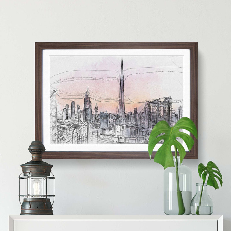 Dubai Skyline in Abstract - Picture Frame Graphic Art Print, Walnut Framed, 62cm H x 87cm W x 2cm D