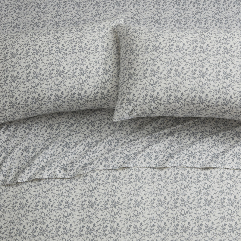 Ensemble de draps 100% coton Flora, Gris, Ensemble de draps pour lit double + 1 drap-housse 