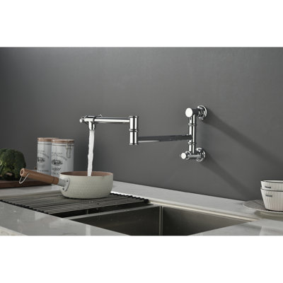 Wall Mounted Pot Filler Faucet - Brass, Folding Arm Operation, Accurate Water Discharge, Corrosion Resistance Brass Swing Arm, Flow Control, Proof Surface