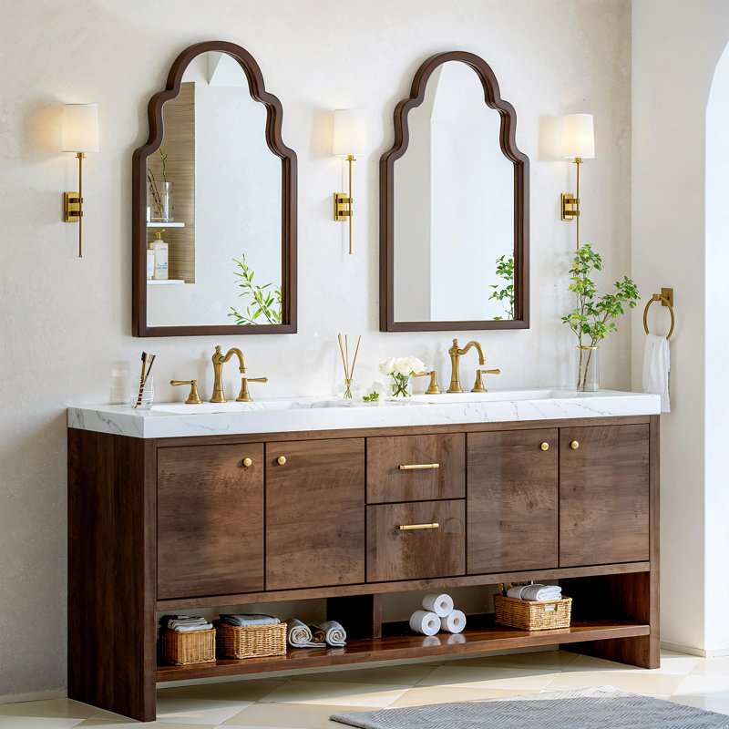 Solid Wood Arch Wall Mirror Decorative Mirror, Brown