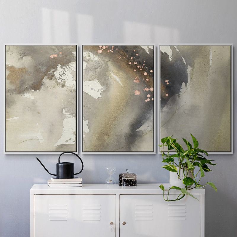 " Waves In Motion I " 3 - Pieces, White, 36" H x 75" W x 2" D