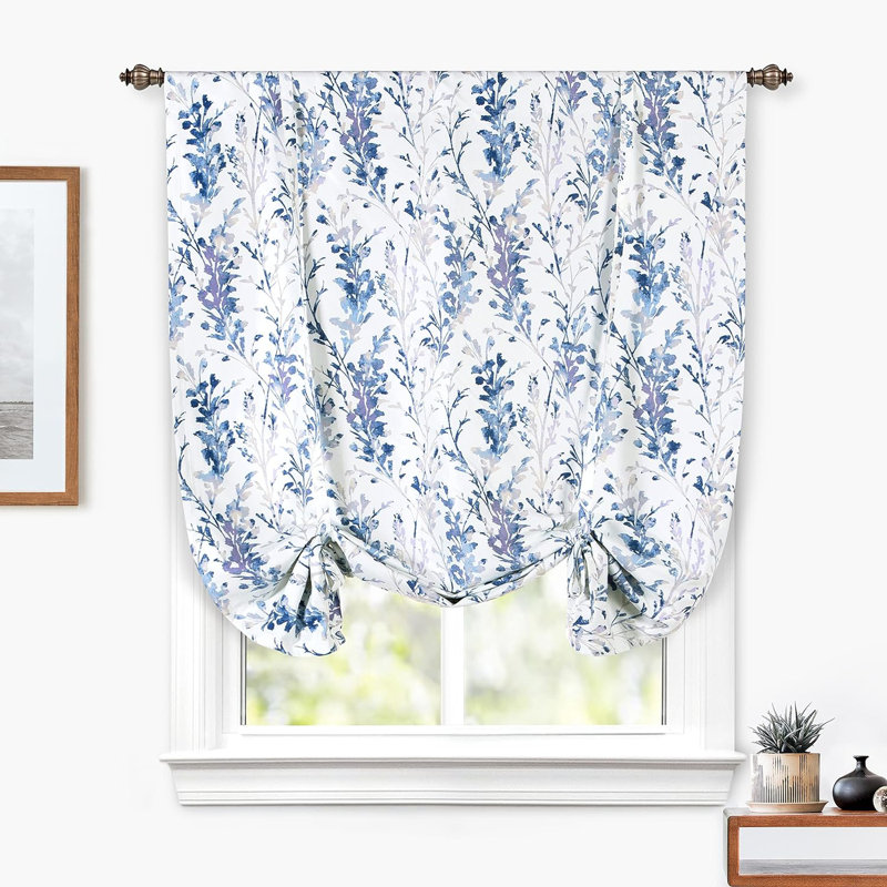 Crawfordsland Blackout Tie Up Curtain Single Panel, Blue