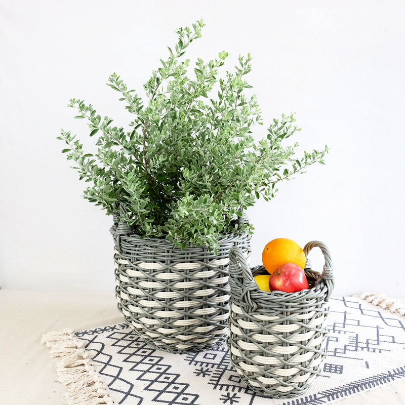 3 rangements avec poignées, gris et beige, multifonctionnel pour le rangement, la lessive et l'organisation, plastique robuste et élégant, tissé à la main, rangez différents articles, poignées