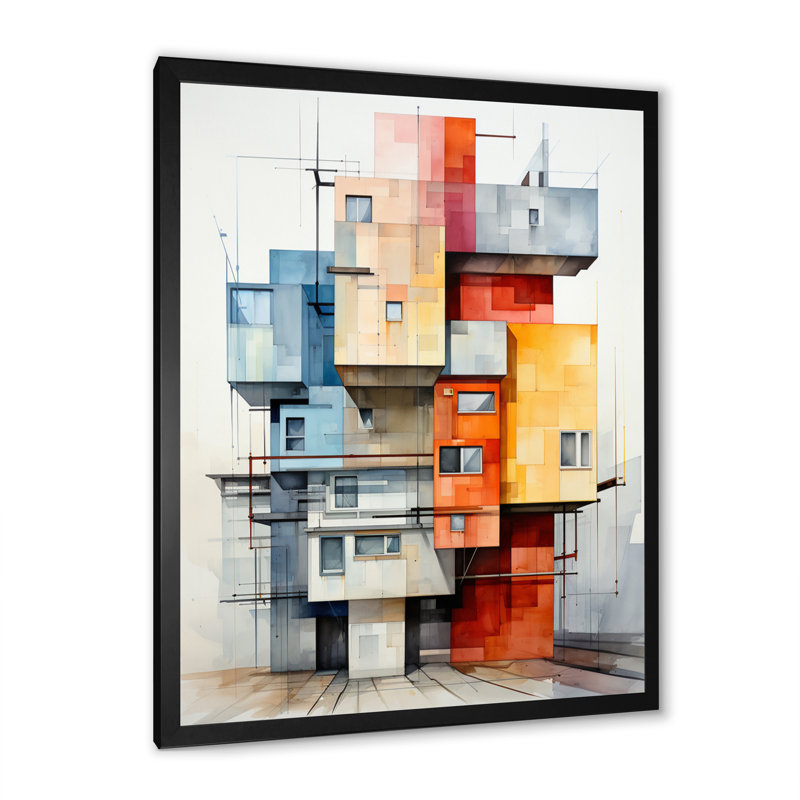 Isfried Constructivism Architectural Insertion sur toile, Cadre photo noir, H 32 po x l 24 po x P 1 po
