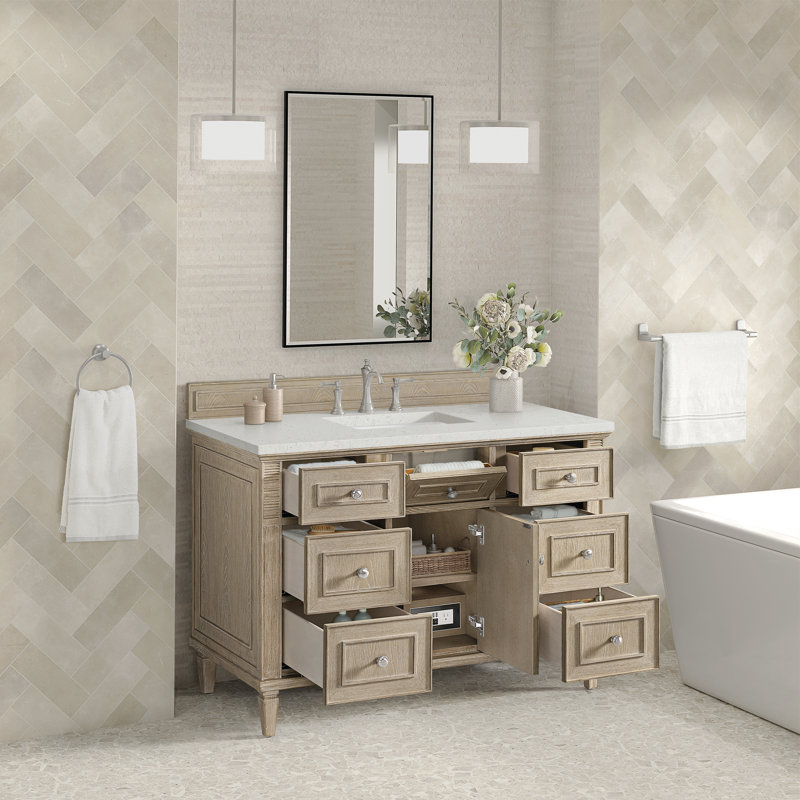 Lorelai 48 in. Handmade Single Vanity, Whitewashed Oak, Lime Delight Quartz, 8" Widespread